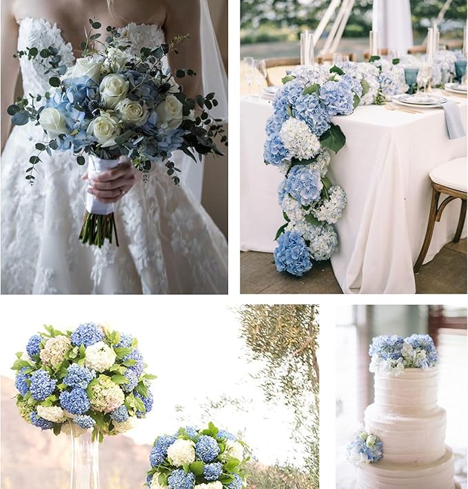 20 Pcs Blue Hydrangea Artificial Flowers Bulk, Faux Hydrangea Flowers Heads, Artificial Fake Silk Hydrangea Flowers with Stems, Blue Flowers Artificial for Decoration Wedding Décor