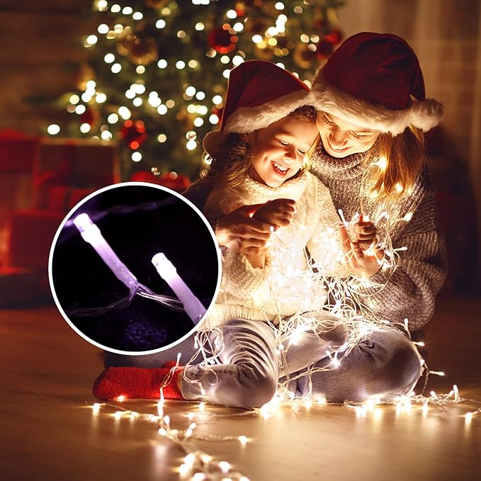 FUNIAO (Upgraded) Christmas Decoration Outdoor Star String Lights, 320 LED Christmas Tree Topper Lights with 12" Lighted Star for Halloween Christmas New Year Holiday Garden Yard (White)
