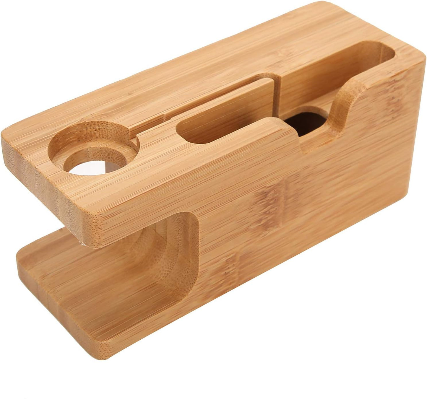 Pssopp Bamboo Charging Station - Wooden Desktop Docking Station Organizer for Cellphone, Smart Watch, Tablet Charging