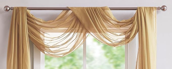 LinenZone Gold Window Scarf Valance in 360 Inch Size. Use Window Scarves as Canopy Bed or Backdrop Curtains, Curtain Scarf, or Sheer Fabric for Draping. (Amazing 55 x 360, Gold)