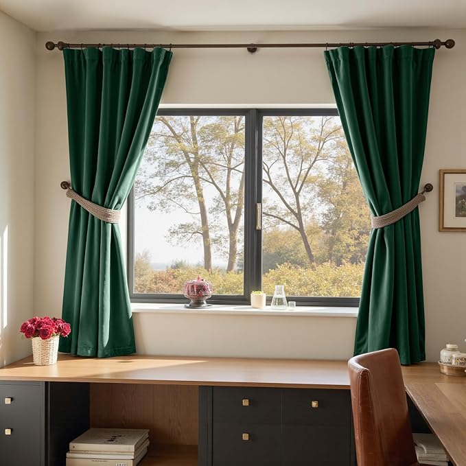 Lazzzy Velvet Blackout Curtains Thermal Insulated Room Window Drapes Super Soft Luxury Curtains for Living Room Bedroom Rod Pocket 2 Panels, Emerald Green, 52" W x 72" L