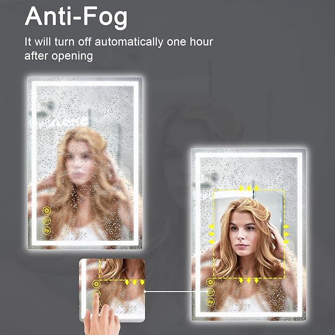 28x36 Inch Bathroom LED Mirror Lighted Bathroom Mirror LED Vanity Mirror with Lights Wall Mounted Anti-Fog Color Dimmable Mirror with Memory (Horizontal/Vertical)