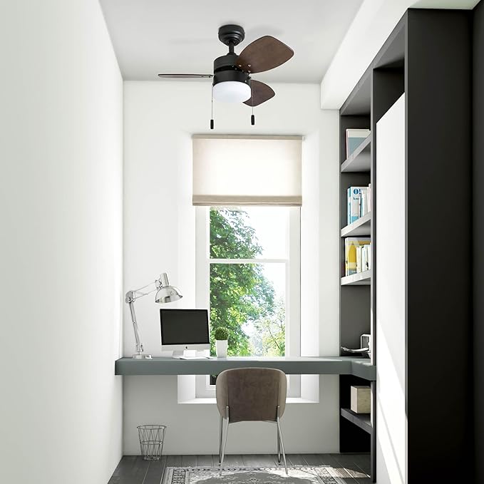Honeywell Ceiling Fans Ocean Breeze Modern 30 Inch Ceiling Fan with Light, Pull Chain LED Indoor Fan with 3 Blades, Dark Brown Chestnut and Light Oak Blade Finish Options, Bronze (50602-01)