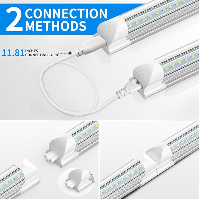 CNSUNWAY 2FT LED Shop Light, 20W 3000K Warm White, T8 LED Tube Light, Ceiling and Utility Shop Lights, Linkable Under Counter Lights for Kitchen, Garage, Workbench, Basement, ETL Listed (Pack of 6)