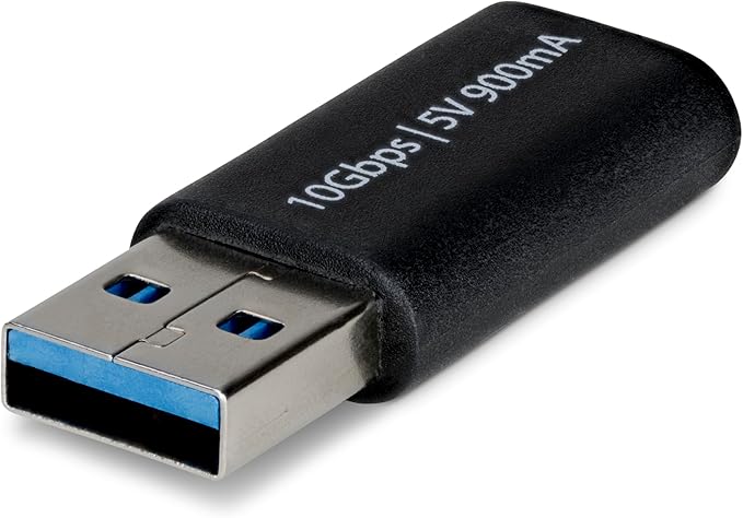 StarTech USB-A to USB-C Adapter, USB-A Male to USB-C Female Converter, USB 10Gbps, 5V 900mA