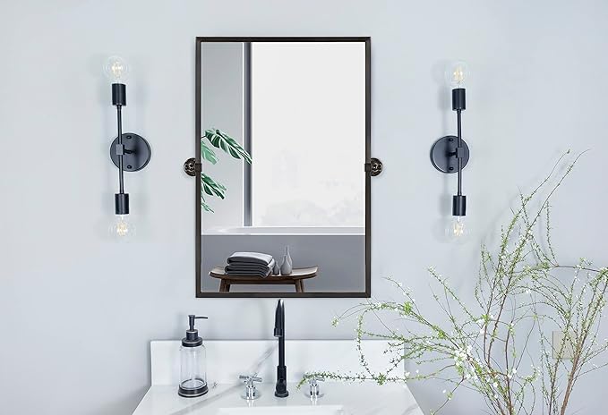 TEHOME Pivot Tilting Bathroom Vanty Mirror Rectangle Oil Rubbed Bronze Metal Framed Beveled Wall Mirror, Overall 23.9 x 30 inches (Mirrror 20 x 30 inches)