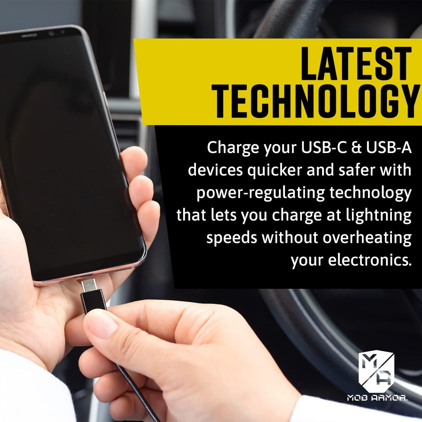 Mob Armor 38W Dual USB Quick-charge USB A + USB C Car Charger - Fast Charging Adapter for Car Phone Charger - Black