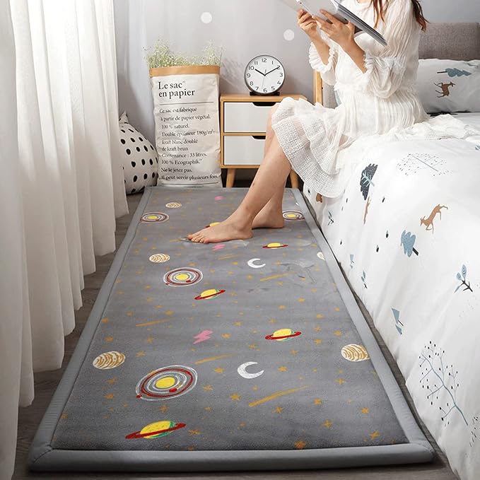 Loartee Coral Velvet Area Rug - 1" Thick Memory Foam Baby Play Mat, Washable Toddler Carpet, Home Decor for Living Room, Nursery, Kids Bedroom, Astral Gray, 4'11"x4'11"