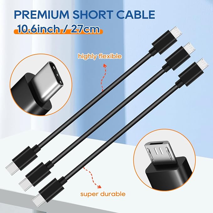 UCEC 3 Pack Micro USB to USB C Cable, Short Type C to Micro USB, Micro USB to USB C Data Transfer Cable (0.88ft) for Tablet, Camera, Speaker, Phone