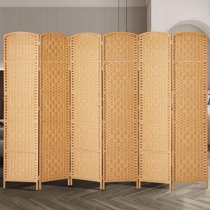 Rose Home Fashion Room Divider, 6 ft Tall Room Dividers and Folding Privacy Screens, 16in Privacy Screen 6 Panel Light Beige Space Temporary Wall Foldable Partition Separation