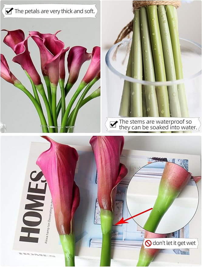 grtefhu 12 Piece 26" Purple Calla Lily Artificial Flowers,Real Touch Long Stem Faux Calla Lillies for Tall Vases,Indoor Wedding Office Home Decor