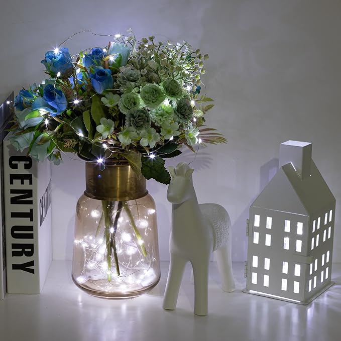 12-Pack LED Fairy Lights 7 Feet Battery Powered Waterproof Silver Wire 20 Slim Copper Wire Pastel Lights for DIY Wedding Party Bedroom Patio Easter Christmas (White)