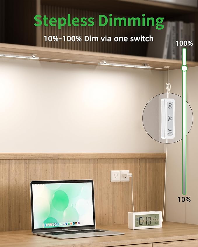 Under Cabinet Lighting Plug-in, Dimmable Under Counter Lights for Kitchen, 3pcs 12 Inch, Cold White 6000K Linkable USB Led Light Strip, Wired Led Light Bar for Desk,Sink,Workbench