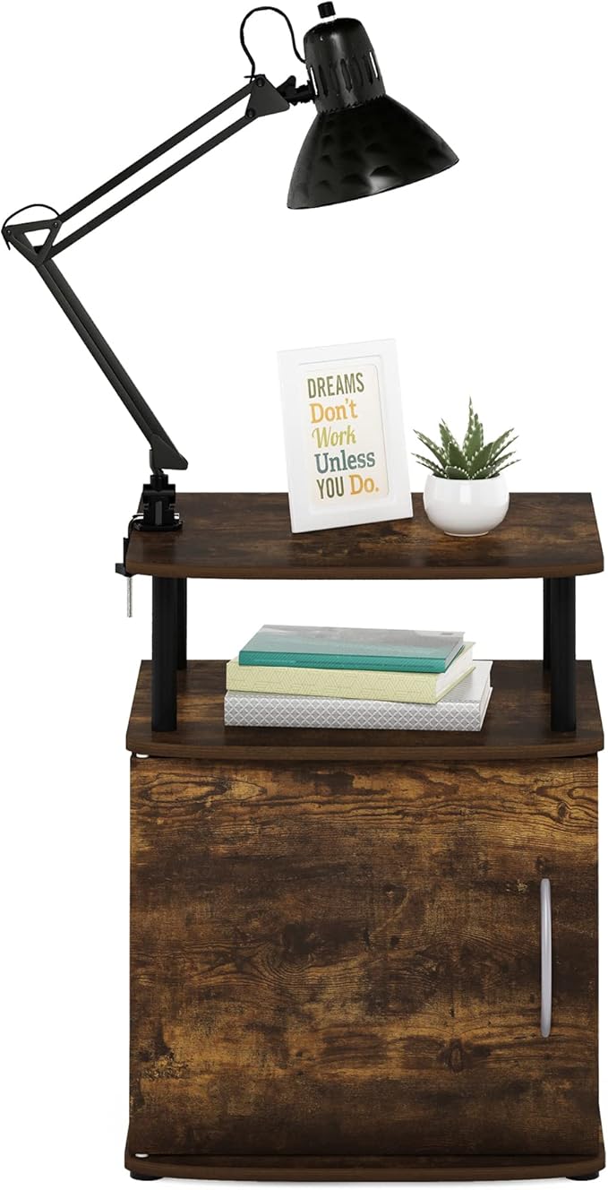 Furinno Jaya End Side Sofa Table/Nightstand with Door, Amber Pine/Black