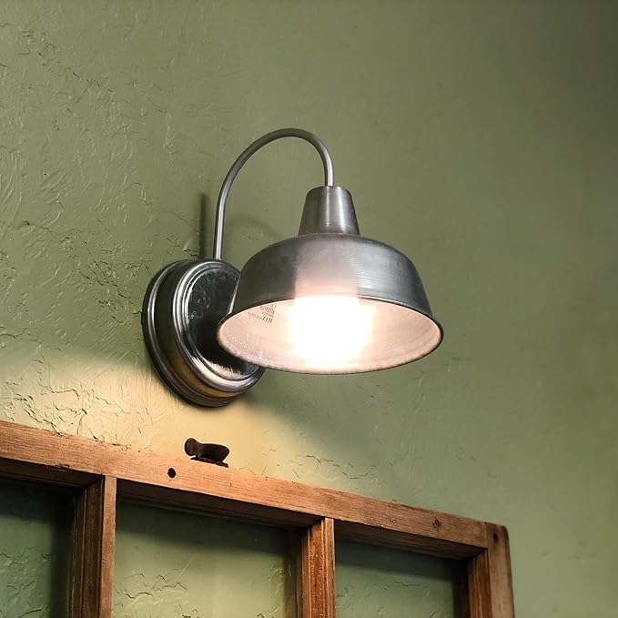 Design House Mason Barn Light Indoor/Outdoor Wall Mount Modern Industrial Farmhouse Wall Light for Patio, Garage, Bathroom, Office, Kitchen, 10-Inch, Galvanized Paint, 579383, Larger Version
