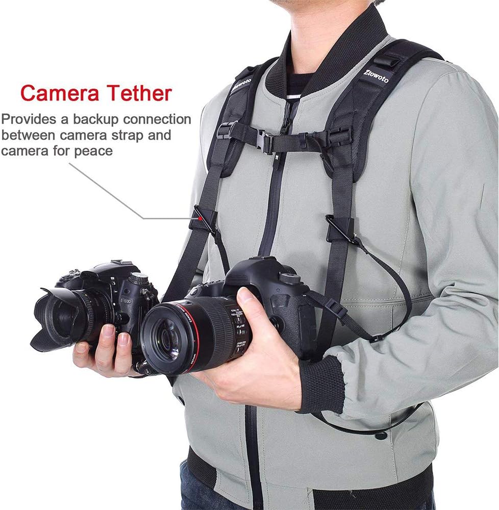 Ztowoto Double Shoulder Camera Strap Harness, Quick Release Adjustable Dual Tether Strap for DSLR SLR Cameras