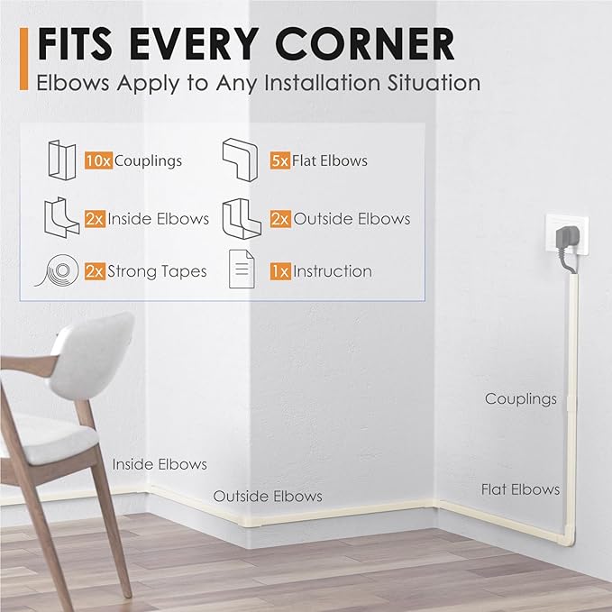 Delamu 236in Cord Hider, One-Wire Cord Covers for Wires on Wall, Easy-to-Install Cable Hiders for Mounted Tv, Cable Management Kit, Cable Raceways, W0.59 H0.4in, Beige