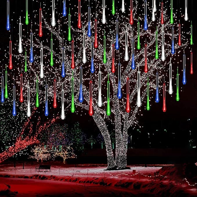 Kwaiffeo Multicolor Icicle Lights Outdoor, Waterproof 40-Tube Meteor Shower Lights for Christmas New Year Party Outside Decor, Equivalent to 5 Sets of 8-Tubes