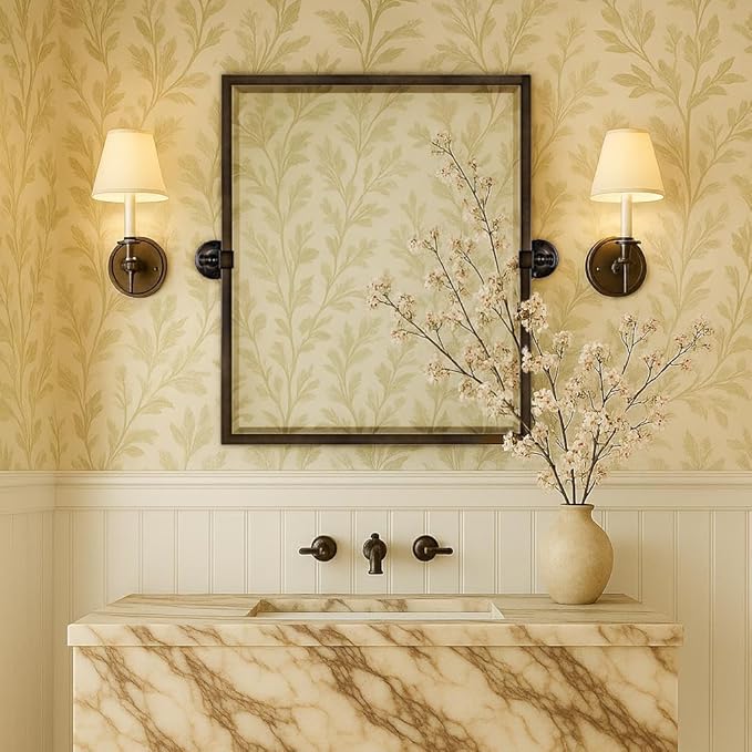 TEHOME Pivot Mirror Oil Rubbed Bronze Tilt Rectangle Bathroom Mirror Tilting Metal Framed Beveled Vanity Mirrors, Overall 23.9 x 24 inches (Mirrror 20 x 24 inches)