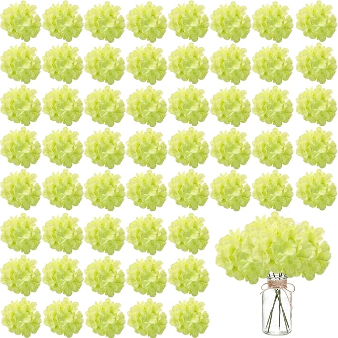 100PCS Artificial Hydrangea Flowers, Fake Flowers Silk Hydrangea Full Flowers Heads with Stems for Wedding Home Party Shop Baby Shower Decor (Mint Green)