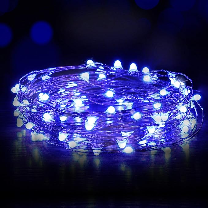 USB Powered Fairy Lights, 100 led 33 ft. USB Plug in Copper Wire USB String Lights for Bedroom Christmas Decoration Wedding Party Firefly Lights (Blue,1 Pack)