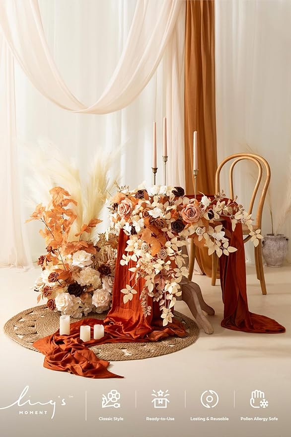 Ling's Moment 41" Tall Fall Free Standing Artificial Flowers Arrangements 2 pcs Wedding Arch Altar Stage Decorations Rust Sepia For Ceremony Reception Rose Fake Floral Party Outdoor Centerpieces Decor