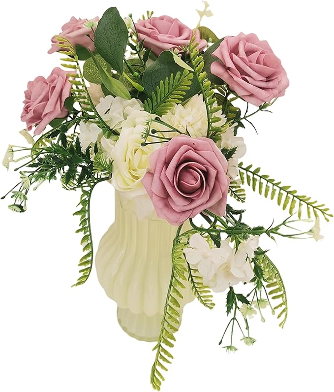 Artificial Flowers 25pcs Fake Roses, Brick Red Foam Rose Faux Flower for DIY Wedding Bouquets Bridal Shower Centerpieces Floral Arrangements Home Decorations Party Backdrops Table