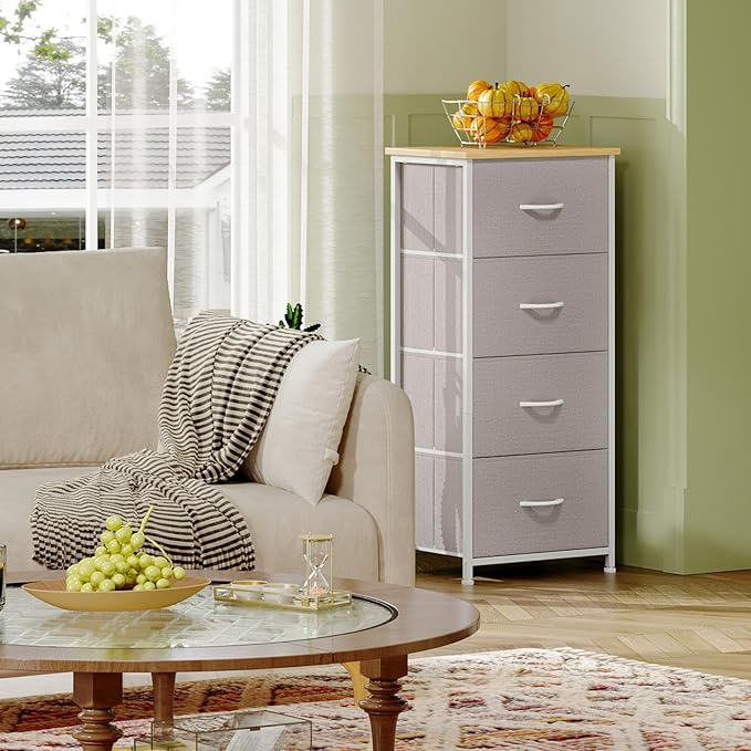 Somdot Dresser for Bedroom with 4 Drawers, Storage Organizer Chest of Drawers with Removable Fabric Bins for Closet Bedside Living Room Laundry Entryway Hallway, Ash Grey