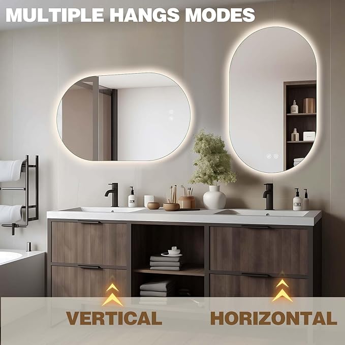 36" x 24" Oval LED Mirror for Bathroom, Backlit Vanity Mirror with Lights, Frameless Smart Wall Mirror, 3 Colors Stepless Dimmable, Anti-Fog, Shatterproof, Memory, CRI95+(Horizontal/Vertical)