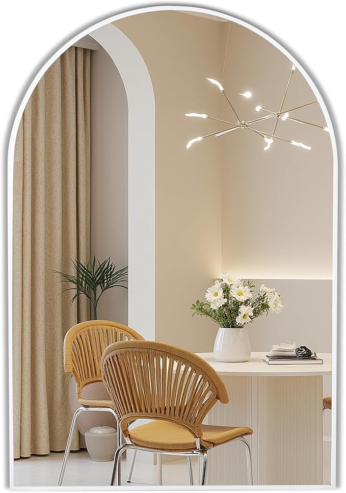White Arch Bathroom Wall Mirror,20 x 30 Inch Arched Vanity Modern Tempered Glass Mirror for Bedroom,Living Room,Entryway