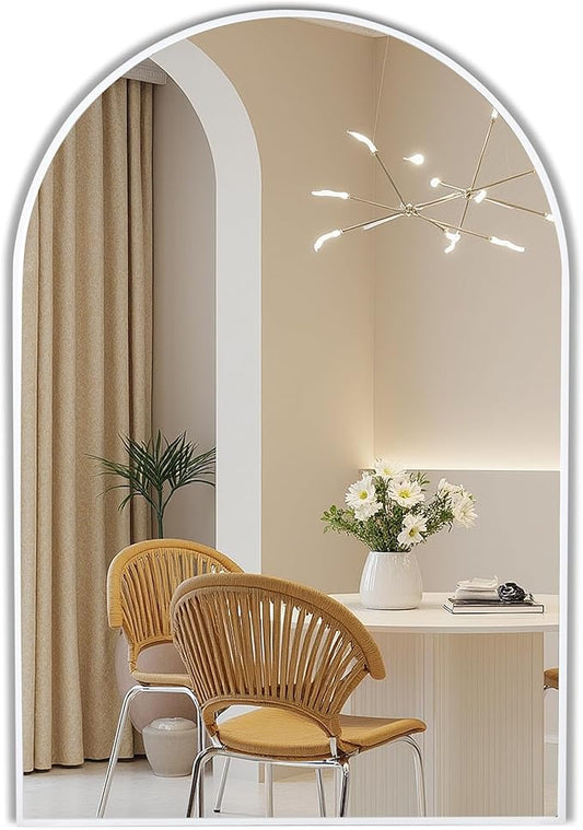 White Arch Bathroom Wall Mirror,20 x 30 Inch Arched Vanity Modern Tempered Glass Mirror for Bedroom,Living Room,Entryway