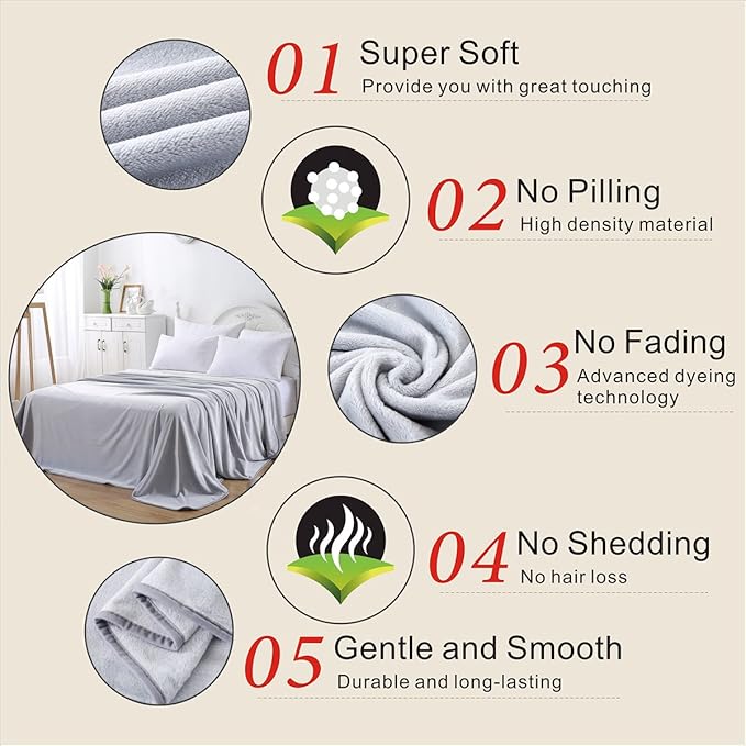 Polar Fleece Throw Blankets Travel Size for The Bed Extra Soft Brush Fabric Super Warm Sofa Throw Blanket 50" x 61"(Gray Travel)
