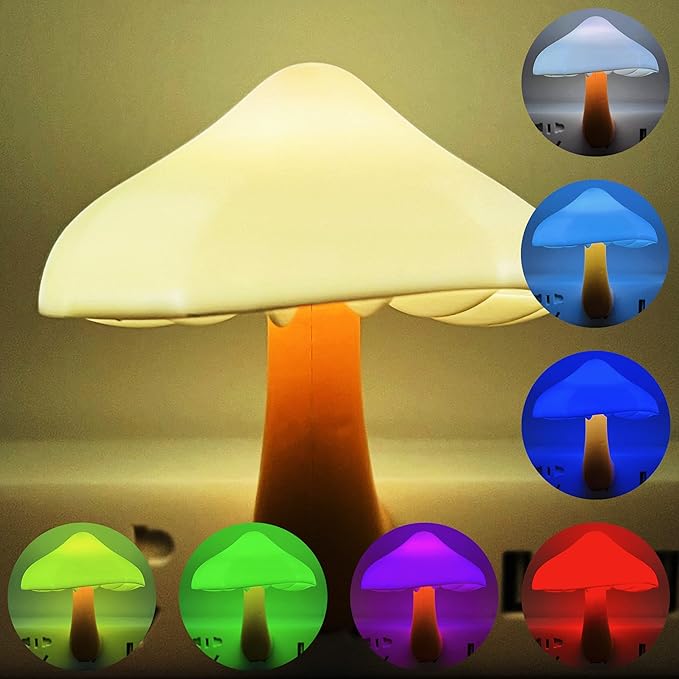 iBetterLife Mushroom Sensor LED Night Light - Plug-in 7 Color Changing Mushroom Lamp, Mini Dream Bed Cute Colourful Nightlight for Adults Kids for Bedroom, Bathroom, Stairs, Hallway Corridor