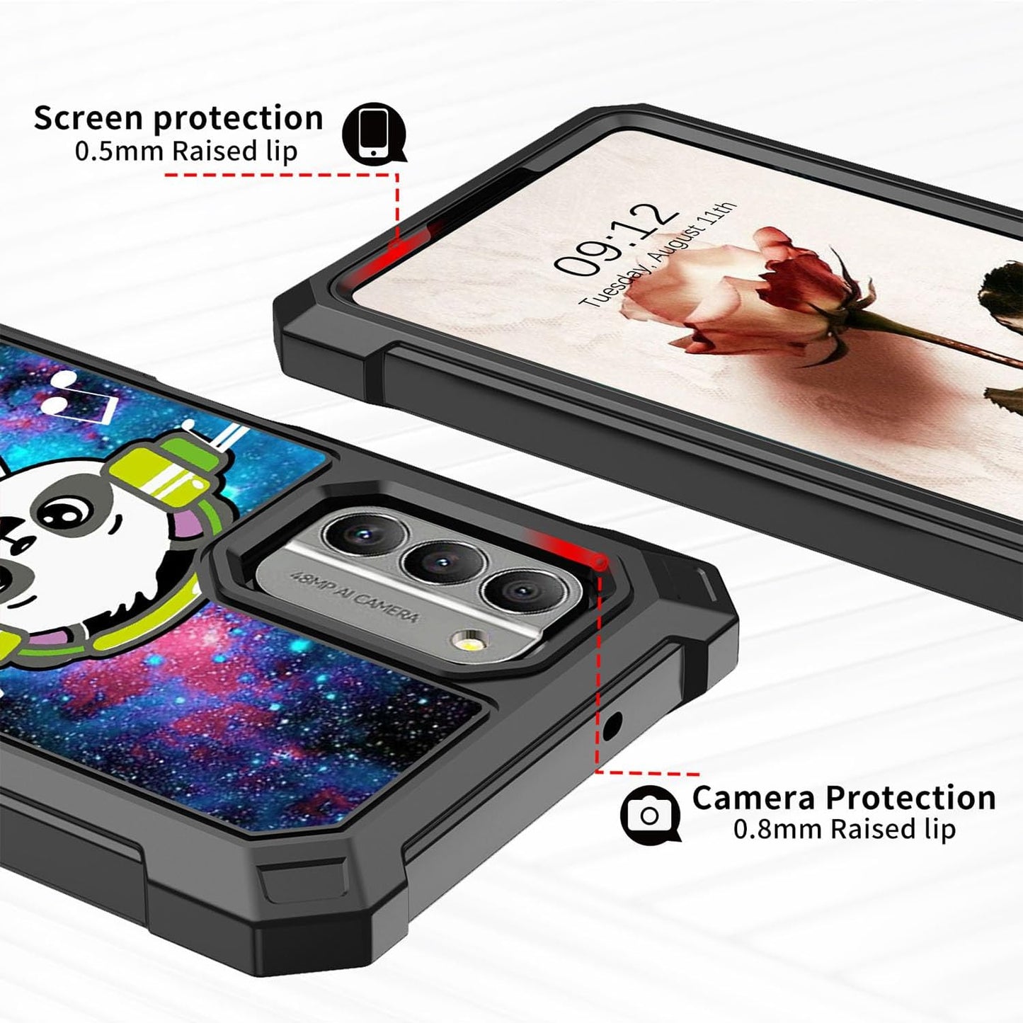 Nokia G310 Case with Glass Screen Protector, 360 Full-Body Hard PC & Soft TPU Bumper, Shockproof - Music Panda 5G 2023.