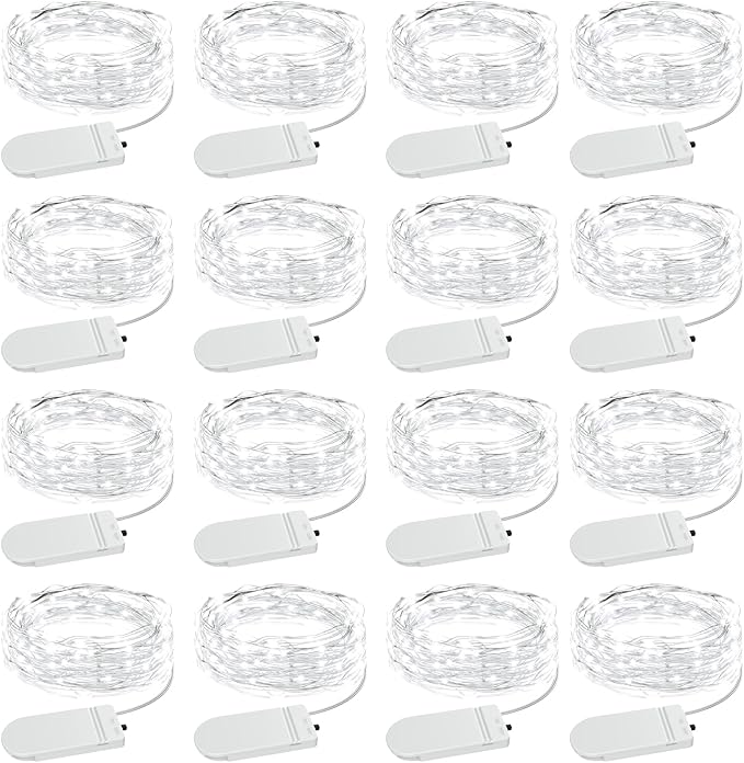 Olafus 16 Pack Fairy Lights Battery Operated, IP68 Waterproof Mini String Light, 7ft Small LED Bottle Light for Wedding Vase Centerpieces Table Decorations Christmas Indoor Party Jars Gift Cool White