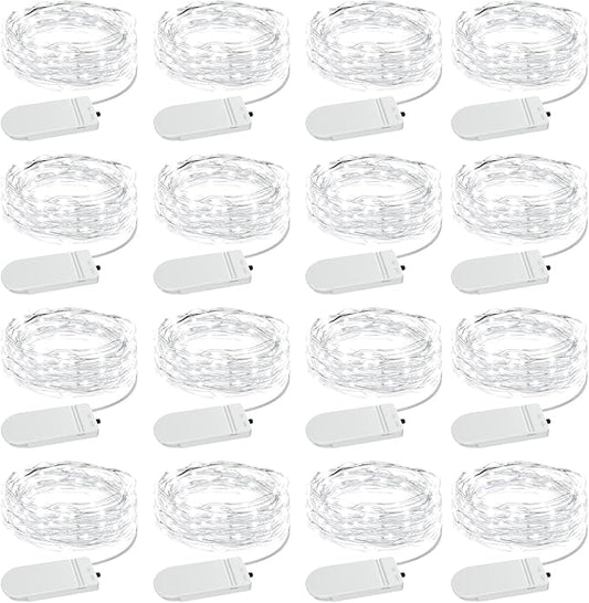 Olafus 16 Pack Fairy Lights Battery Operated, IP68 Waterproof Mini String Light, 7ft Small LED Bottle Light for Wedding Vase Centerpieces Table Decorations Christmas Indoor Party Jars Gift Cool White