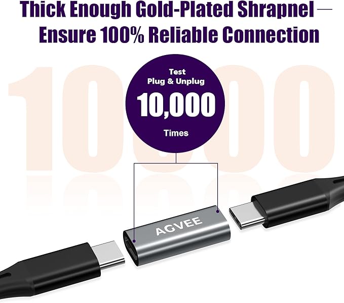 AGVEE 4 Pack USB-C Female to Female Bidirectional Adapter, PD 100W USB 3.2 Gen 2, Type-C USBC 10G Data Coupler Extender Extension Converter Connector, Gray
