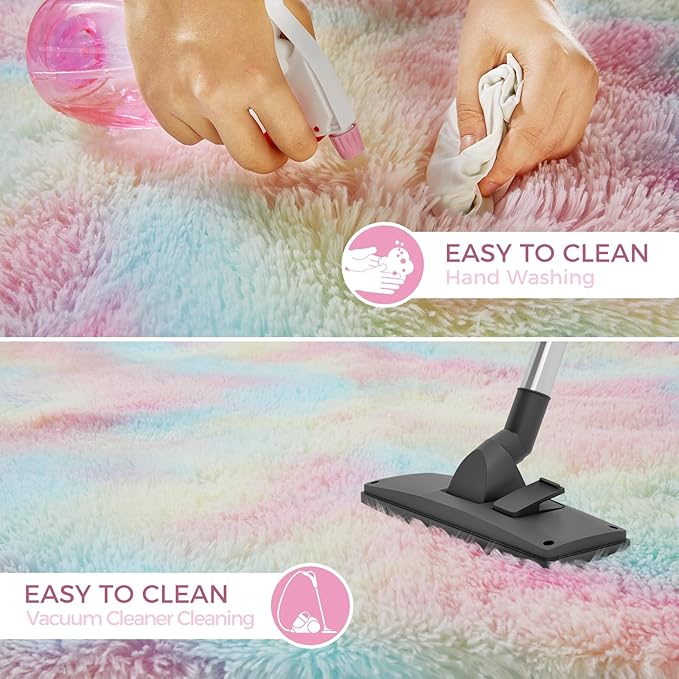 Ultra Soft Rug for Living Room, 5X8 Fluffy Shag Area Rug for Bedroom, Modern Shaggy Carpets Fuzzy Rug for Teens Dorm Nursery Home Decor Aesthetic, Upgrade Anti-Skid Durable, Rainbow