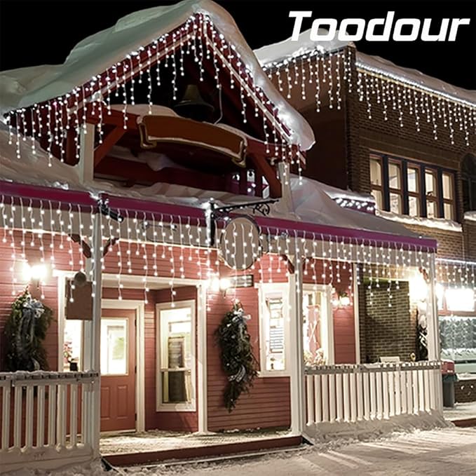 Toodour Christmas Icicle Lights Outdoor, 360 LED 29.5ft 8 Modes Fairy Icicle String Light with 60 Drops, Led Christmas Lights Twinkle for Holiday, Party, Wedding, Eaves, Xmas Decorations (White)