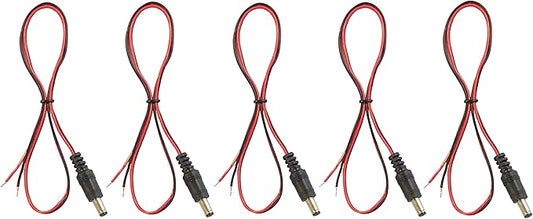 5 Pack 24 Inch 2.1mm x 5.5mm DC Male Jack to Open Bare Wire Adapter Cables