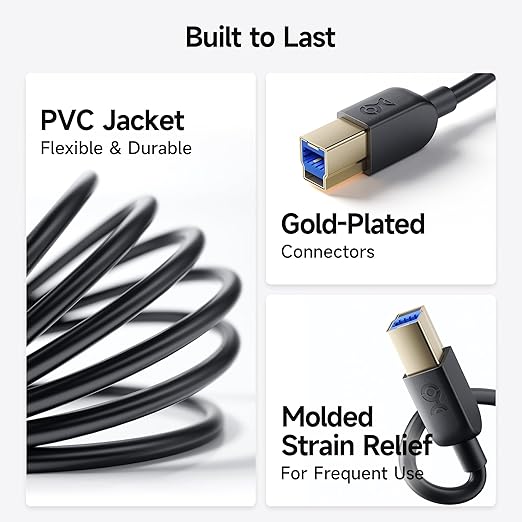 Cable Matters 5Gbps USB 3.0 Cable - 3ft, Short USB A to B Cable, USB3 Cord with Type-B 3.0 Connector for Hard Drive Enclosure/Built-in Hub and More, Black
