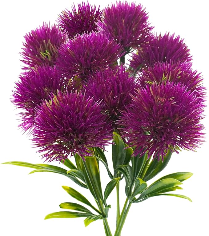Uieke 10 Pcs Dandelion Artificial Flowers Purple Flowers Fake Plants Flower Bouquet Plastic Flowers for Home DIY Decoration Wedding Decor