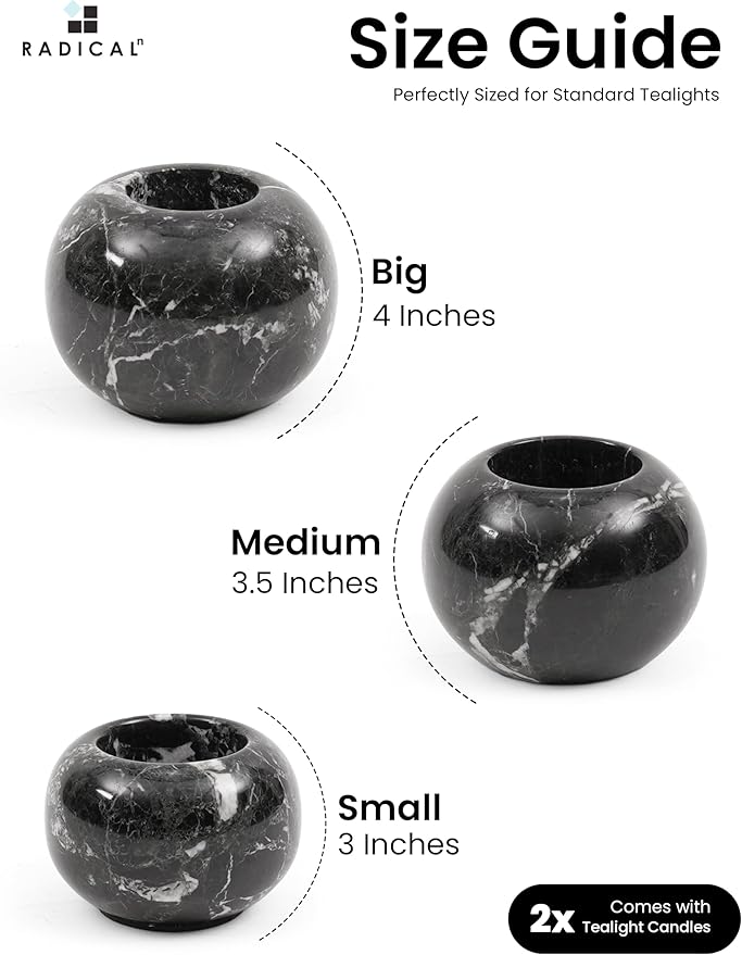 Radicaln Marble Tealight Candle Holder 4" Inches Black Handmade Set of 3 Mini Votive Holders for Romantic Wedding Table Setting, Ideal Bathroom, Bedroom & Kitchen Table Candle Accent