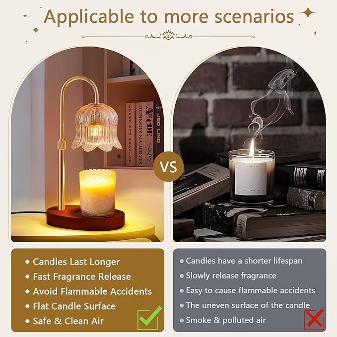Candle Warmer Lamp Electric Timer - Vintage Heater Candles Warming Height Adjustable Dimmable Warmers Flower Lamps No Flame Heat Warm Melt Wax Jar Modern Home