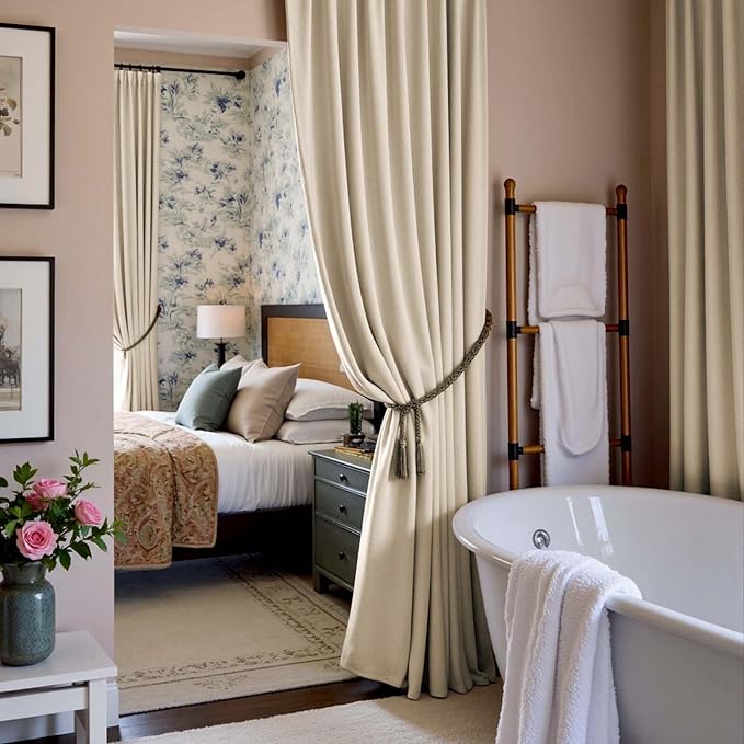 Lazzzy Velvet Blackout Curtains Thermal Insulated Room Window Drapes Super Soft Luxury Curtains for Living Room Bedroom Rod Pocket 2 Panels, Beige, 42" W x 108" L