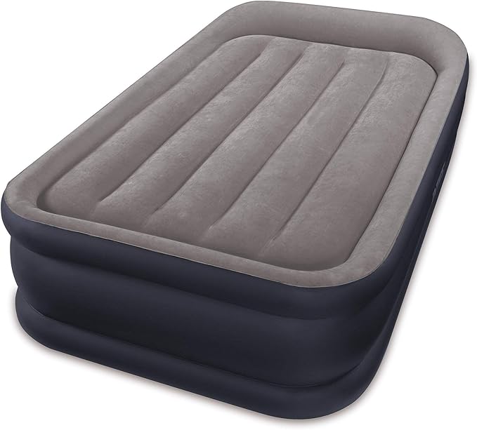 Intex Dura-Beam Standard Series Deluxe Pillow Rest Raised Airbed w/ Soft Flocked Top for Comfort, Built-in Pillow & Electric Pump, Bed Height 16.5", Twin