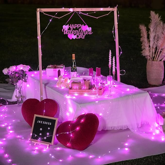 JMEXSUSS 2 Pack Pink Fairy Lights Battery Operated, Total 400 LED 132ft Christmas Twinkle String Lights with Remote, 8 Modes Pink Lights for Christmas Valentine's Day Indoor Bedroom Birthday Decor