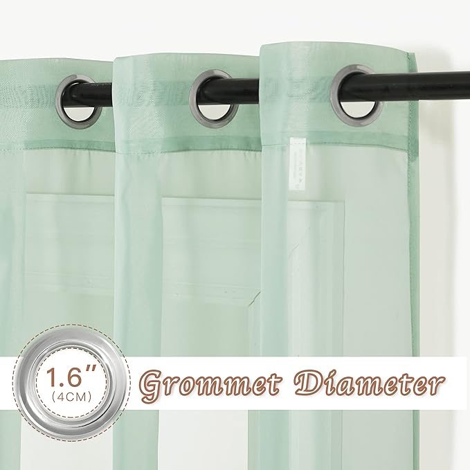NICETOWN Sage Green Sheer Curtains 54 inch Length, Grommet Voile Sheer Lightweight & Airy Window Treatment with Light Filtering for Kitchen/Nursery, W54 x L54, 2 Panels