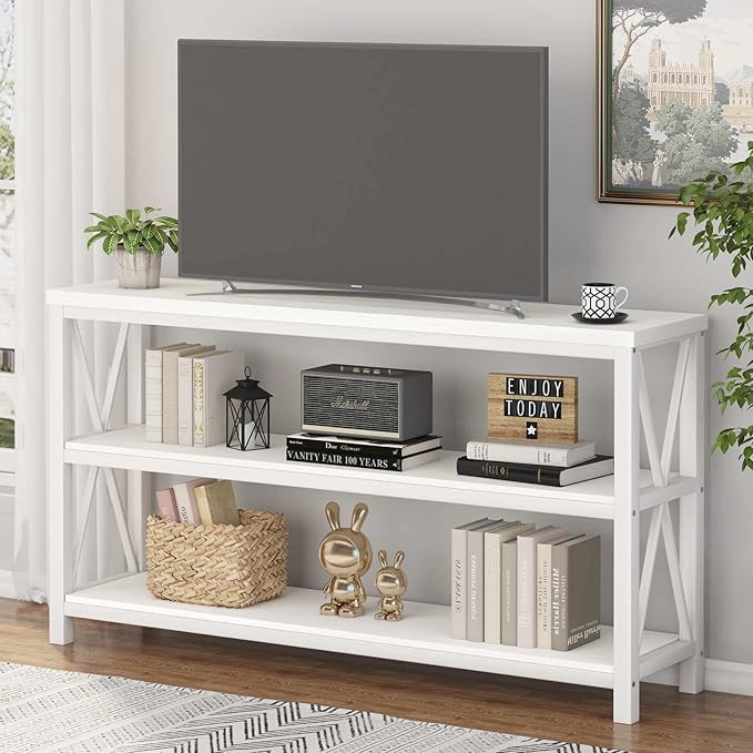 FATORRI Console Table for Entryway, Long Sofa Table with 3 Tier Shelves, Modern White Hallway Tables for Living Room (55 Inch, White Oak)