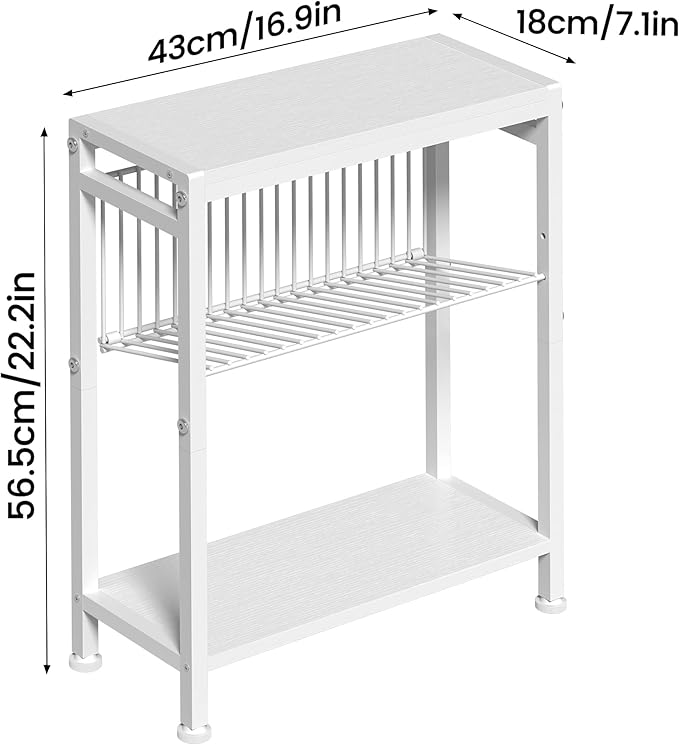 End Table for Small Space, 3-Tier Narrow Side Table with Magazine Holder,Small Nightstand, Skinny Snack Couch Table in Living Room, Bedroom Study and Balcony (White)